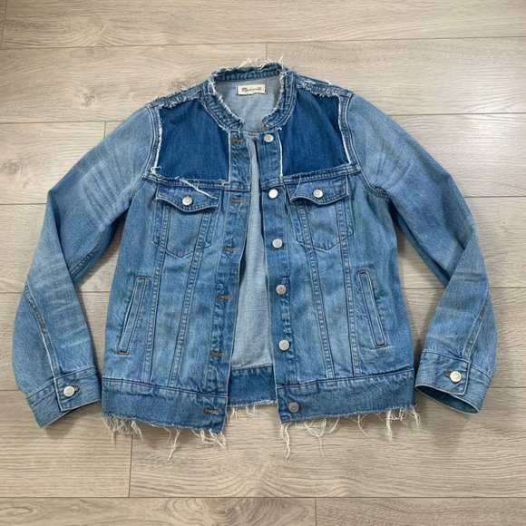 Madewell Distressed Collarless Denim Jacket Thunder Cloud - Picture 6 of 12